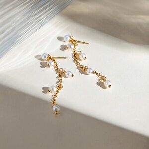 18k Gold Plated Pearl Fringe Earrings